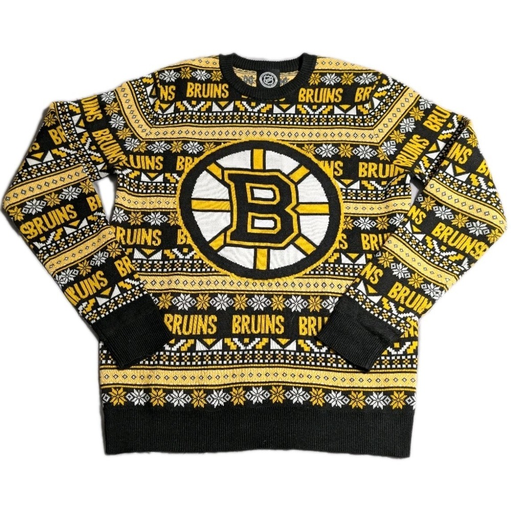 Boston Bruins Ugly Christmas Sweater NHL Logo Knit Pullover Mens Large‎